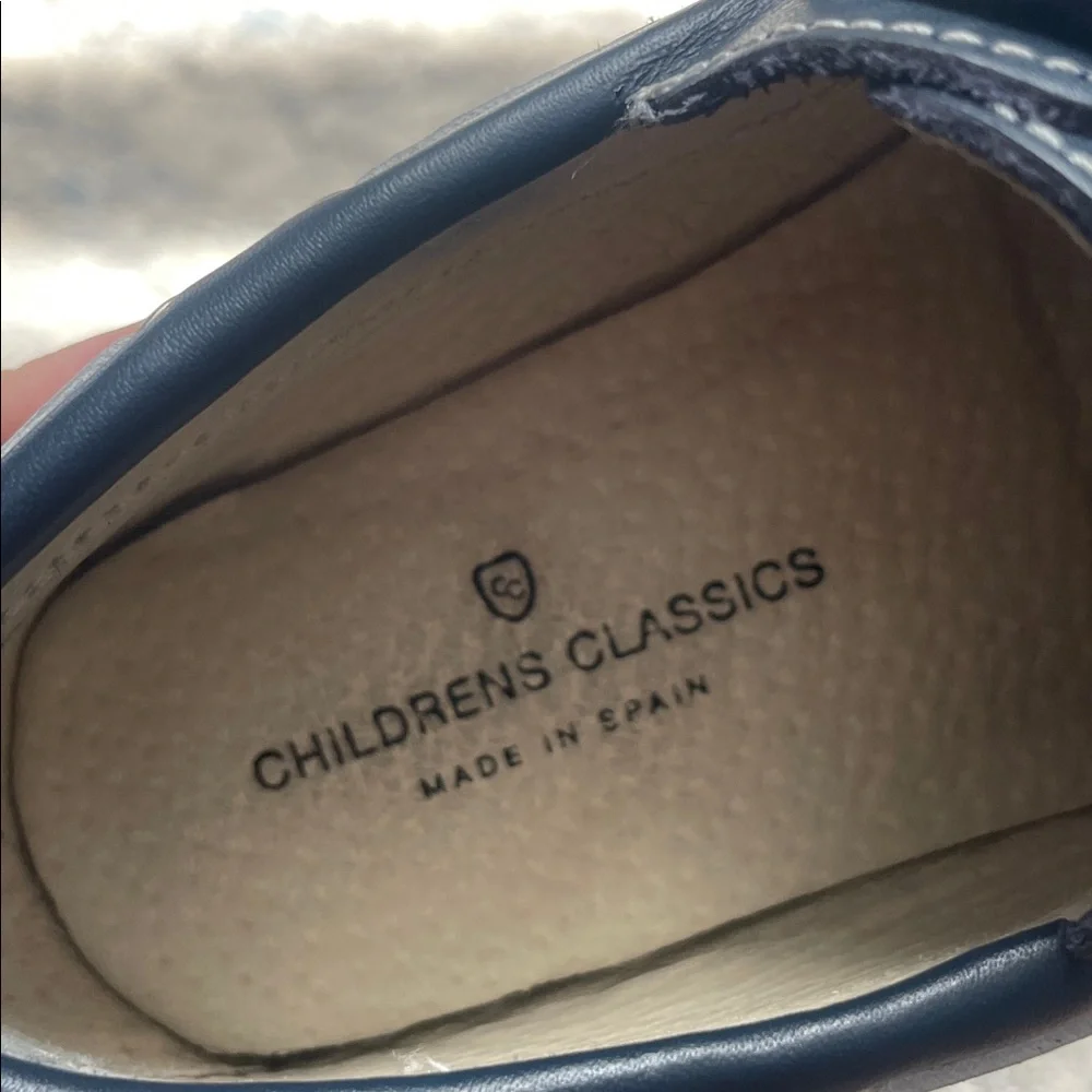 Children's Navy Leather Loafers with Velcro Strap